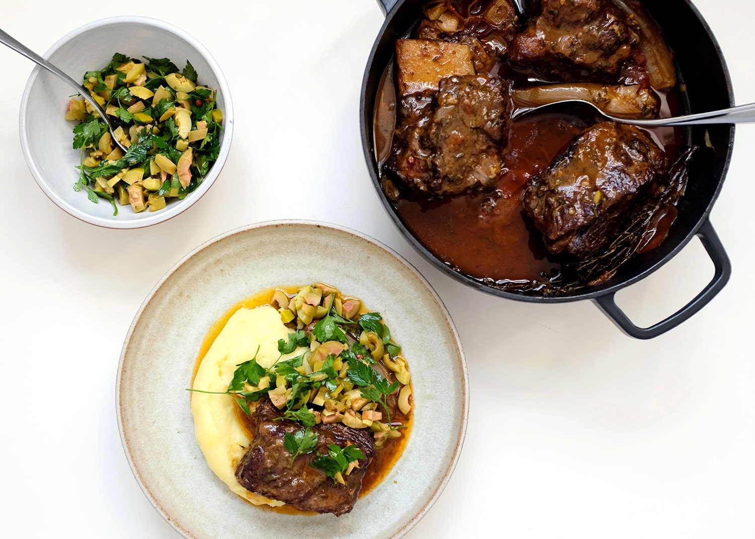 Paprika and sherry short ribs with deli olives