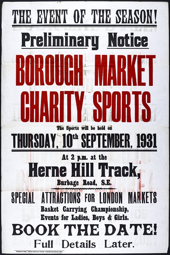 A poster for the 1931 Borough Market sports day
