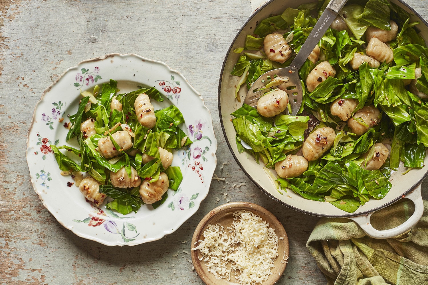 Gnocchi, spring greens & chilli