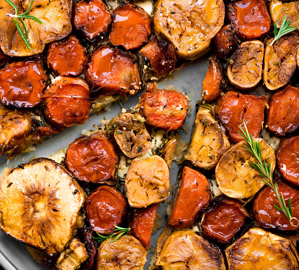 Root vegetable tarte tatin made from Borough Market ingredients