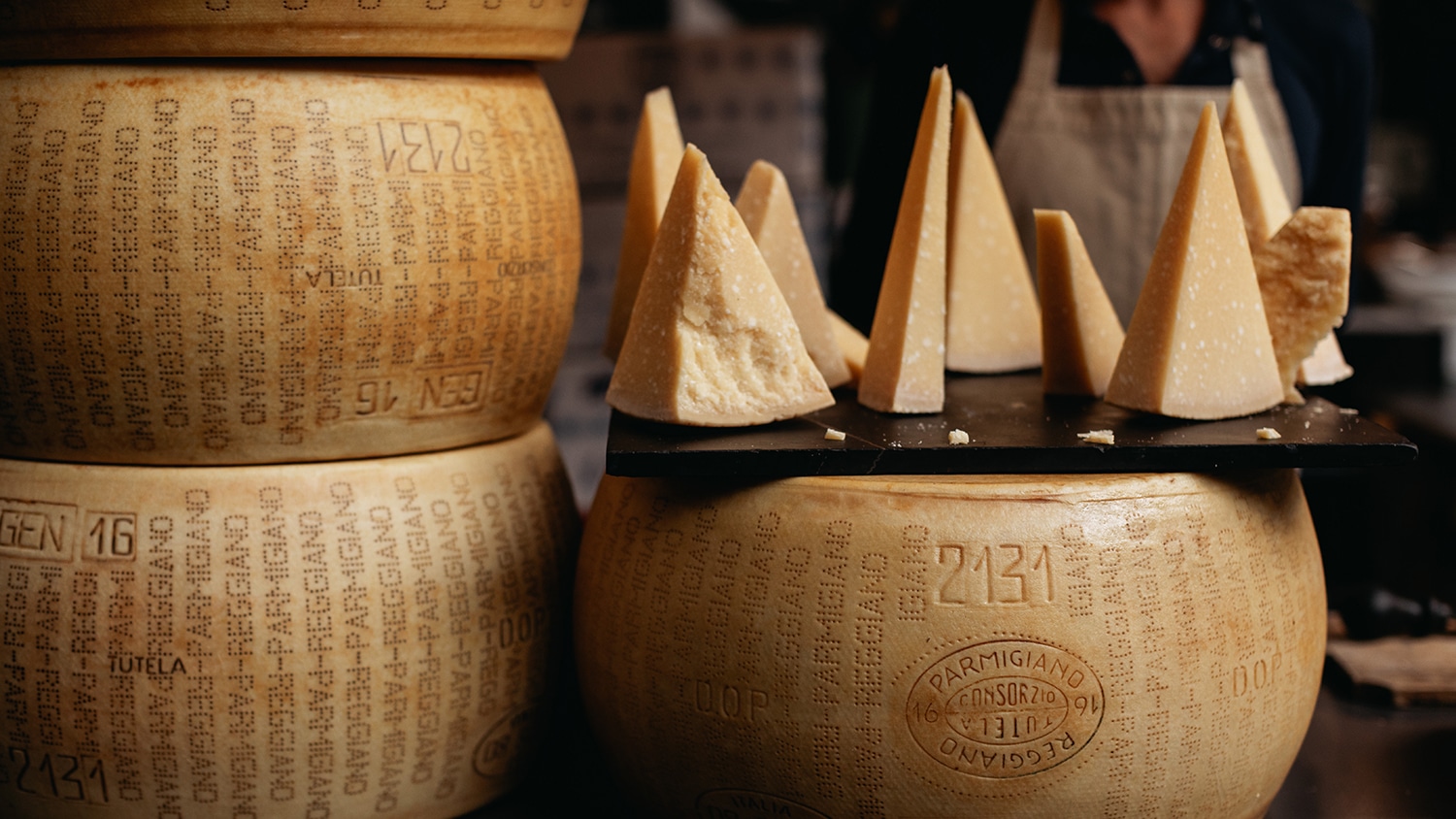A pile of parmesan cheese at Borough Market