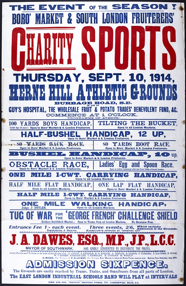 A poster for the 1914 Borough Market sports day